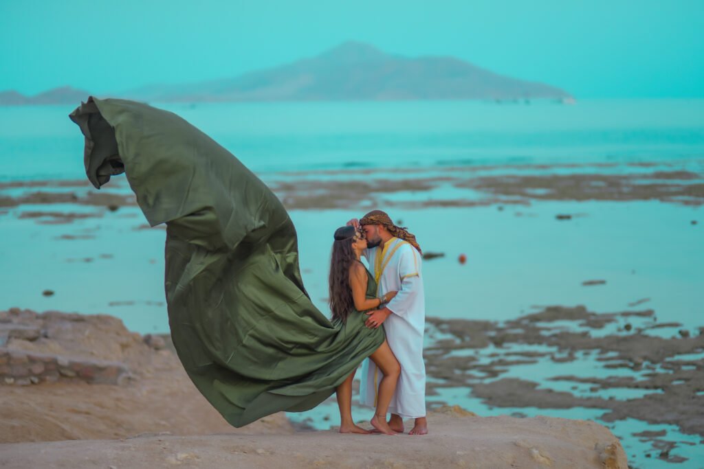 Couple in Sharm El Sheikh couple photoshoot at sunset.